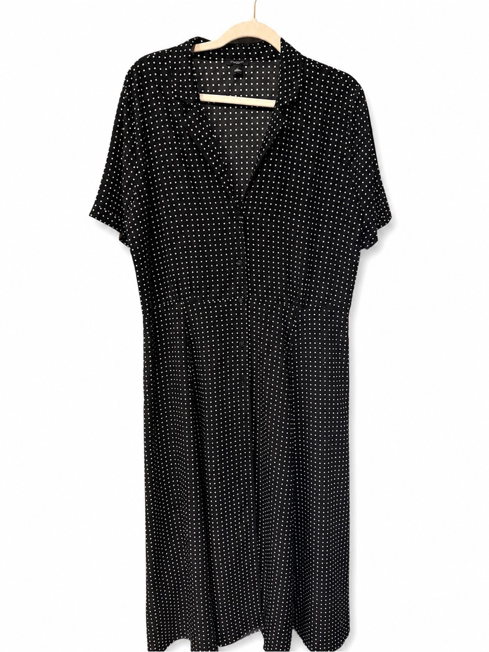 Ann Taylor Black Polka Dot Midi Dress - Classic Short Sleeve Women's Dress
